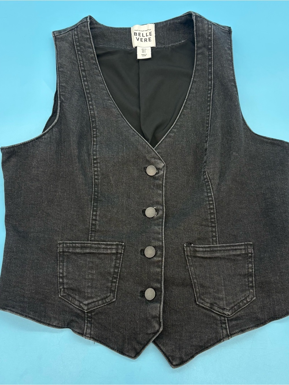 Belle Vere Black Denim Vest Lined Women’s Size Large